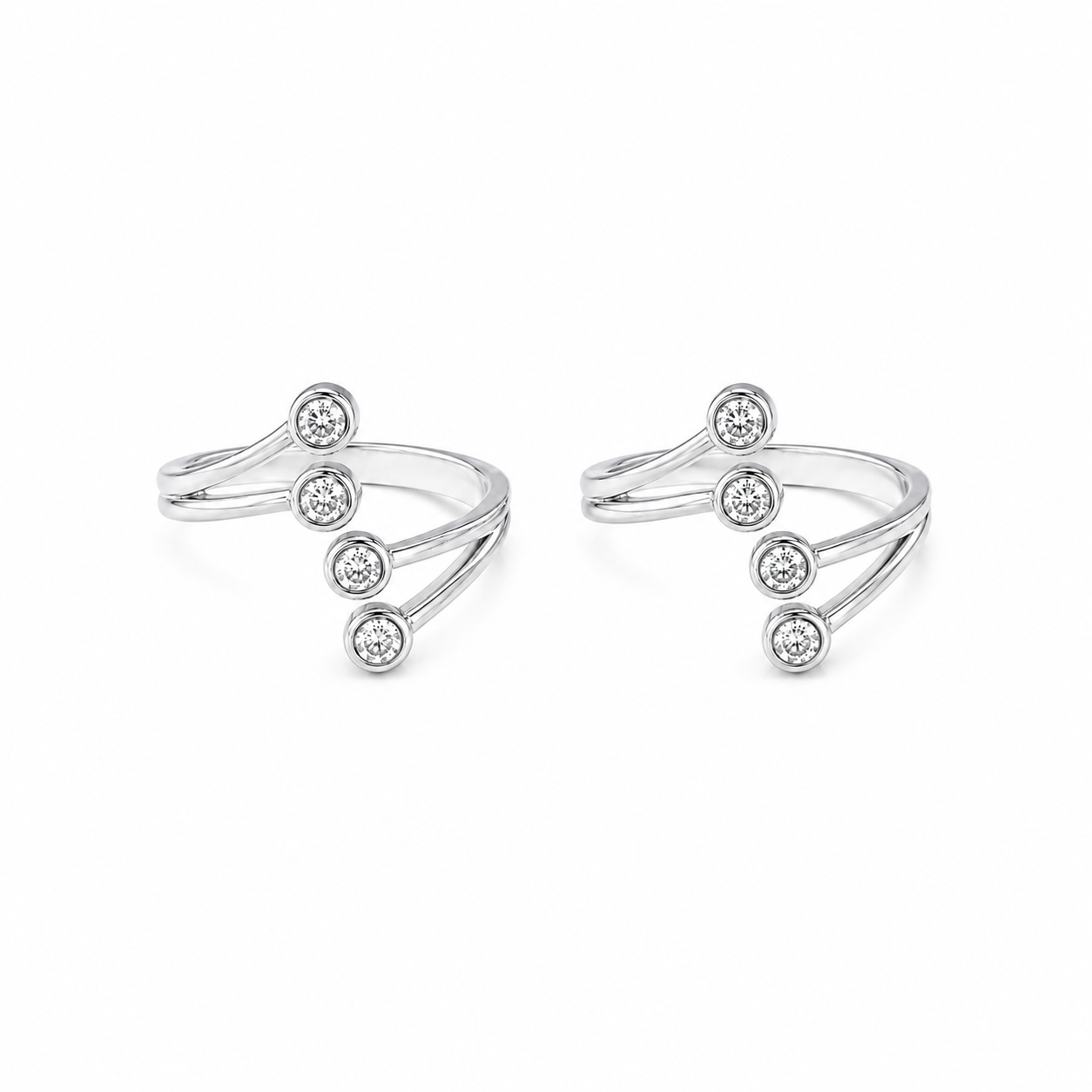 Silver Four Stone Adjustable Toe Ring