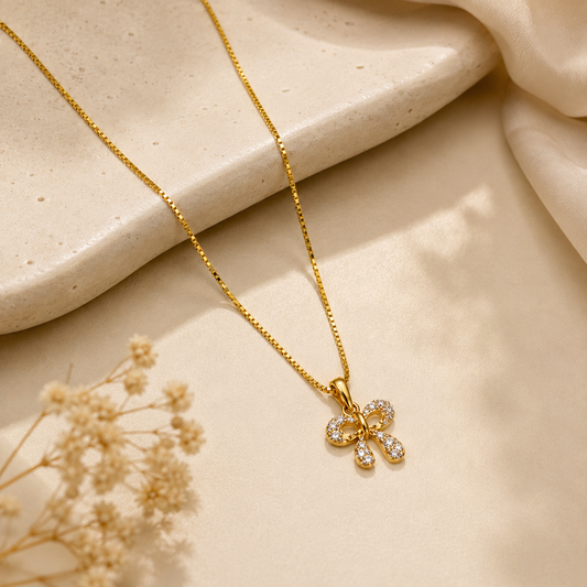9K Gold Diamond Bow Pendant