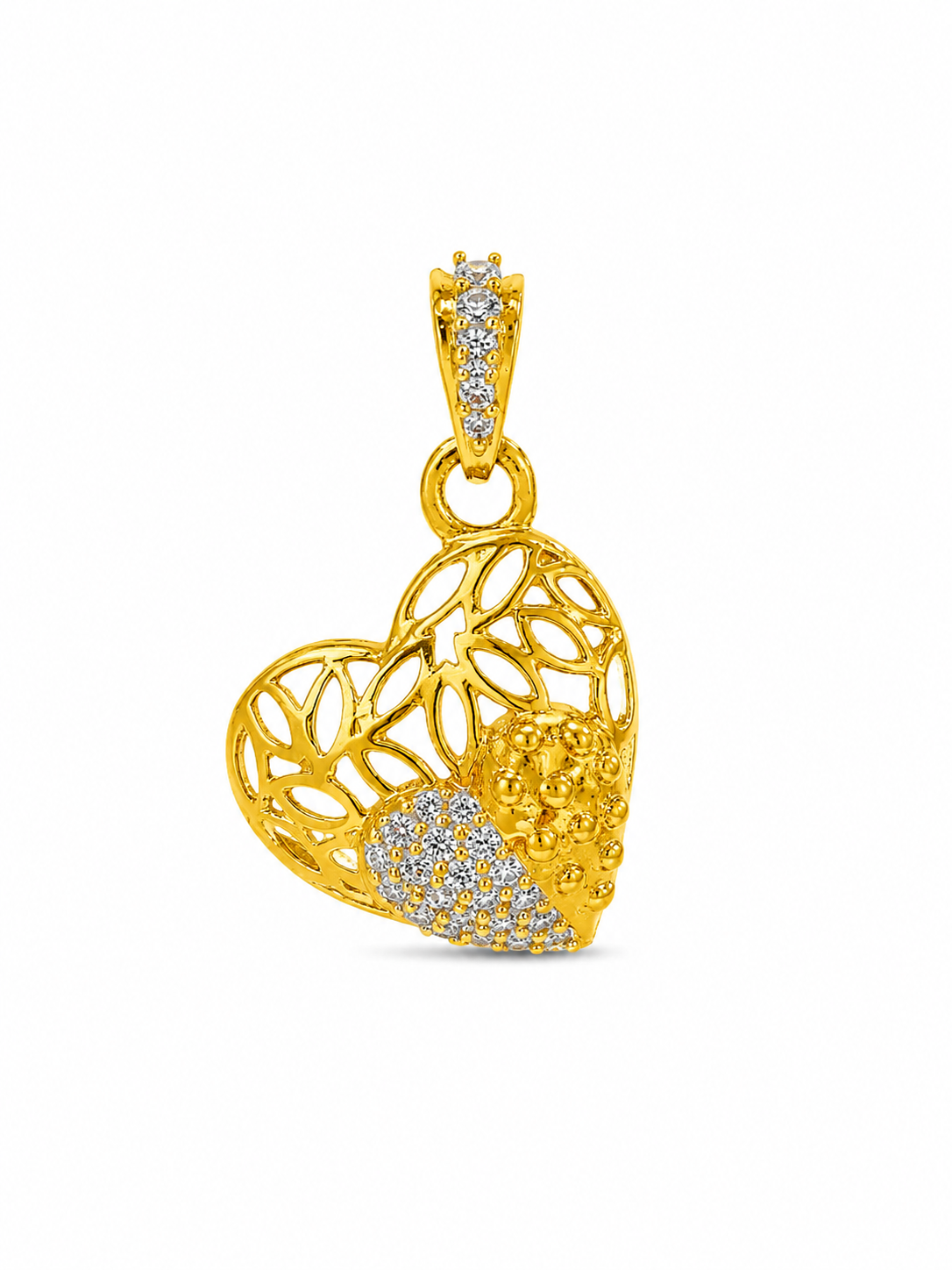 9K Gold Filigree Heart Diamond Pendant