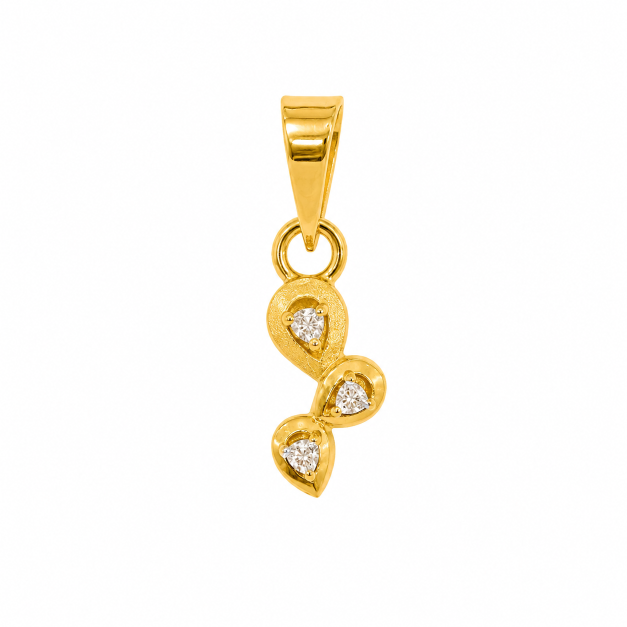 9K Gold Triple Diamond Leaf Pendant