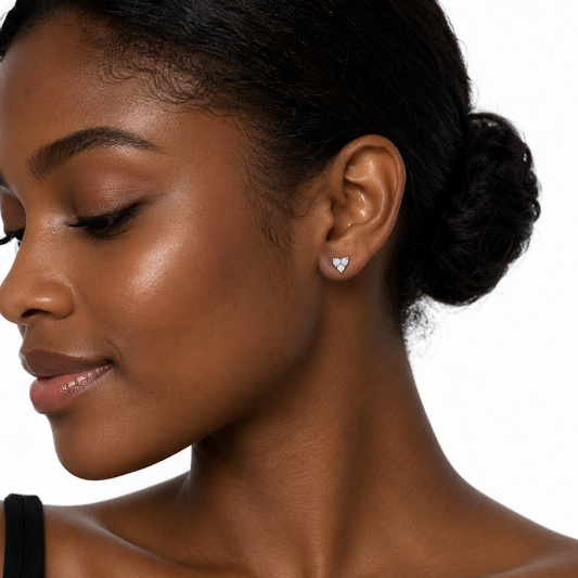Silver Heart Sparkle Stud Earrings