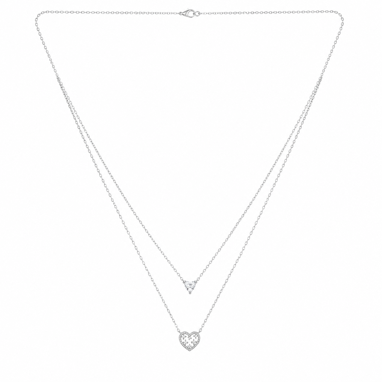 Silver Double Layer Heart Necklace