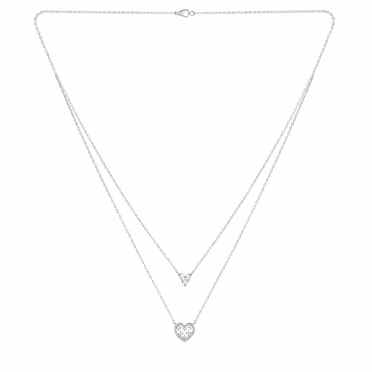 Silver Double Layer Heart Necklace