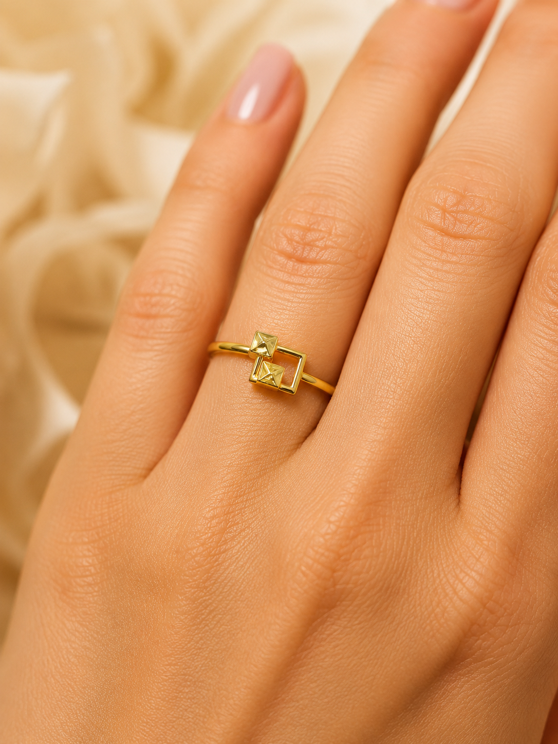 9K Gold Geometric Duo Ring (Size - 12)