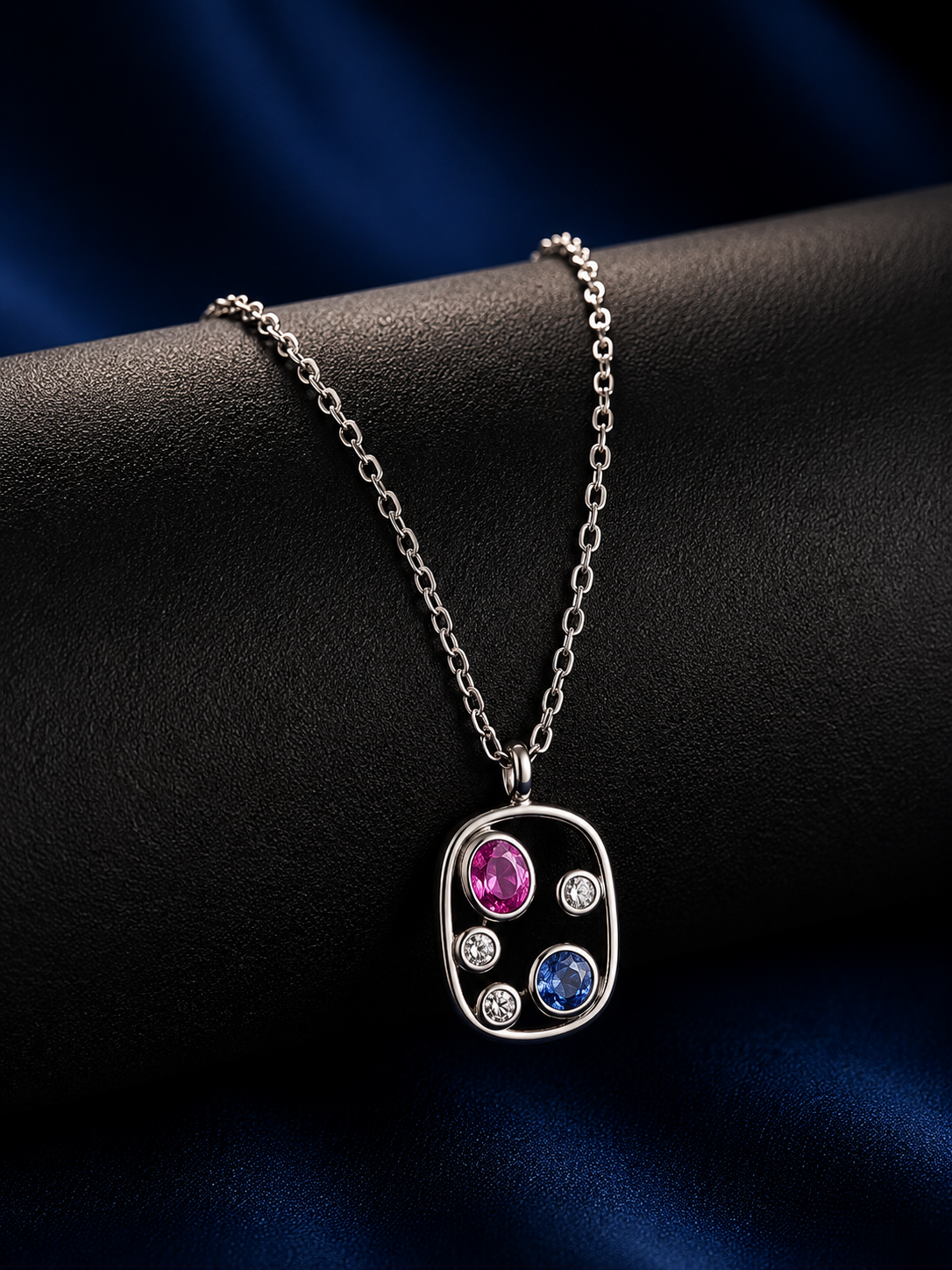 925 Silver Multi Stone Oval Necklace