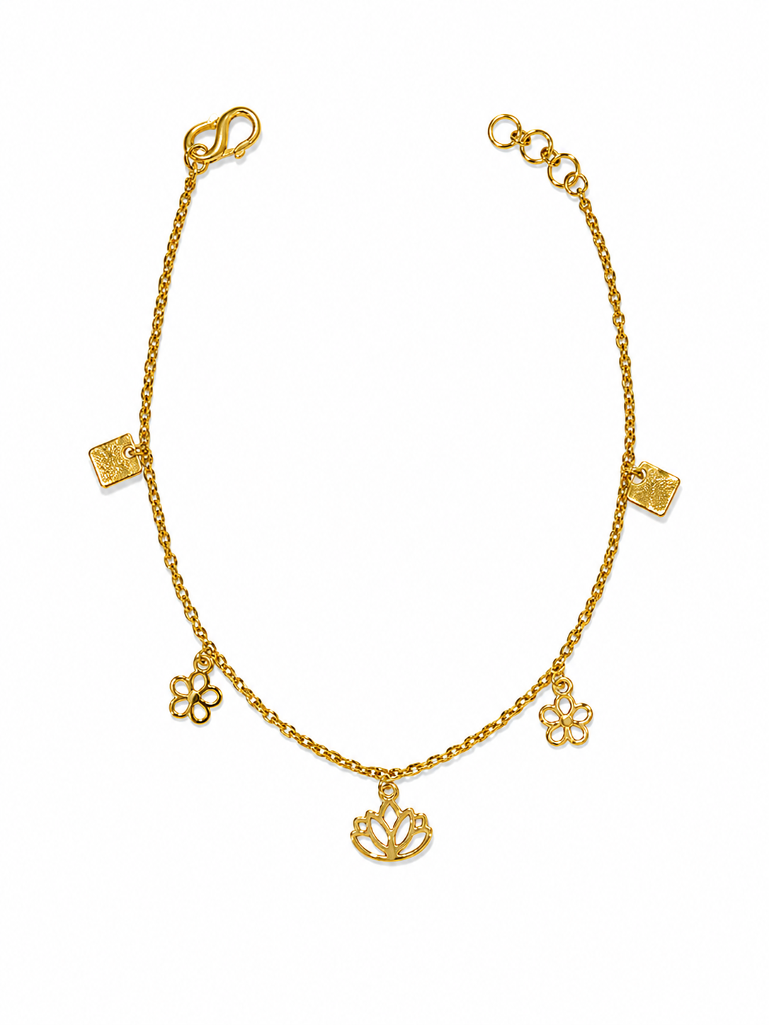 9K Gold Floral Charm Bracelet
