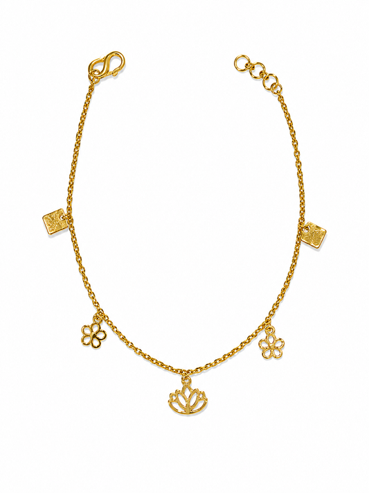 9K Gold Floral Charm Bracelet