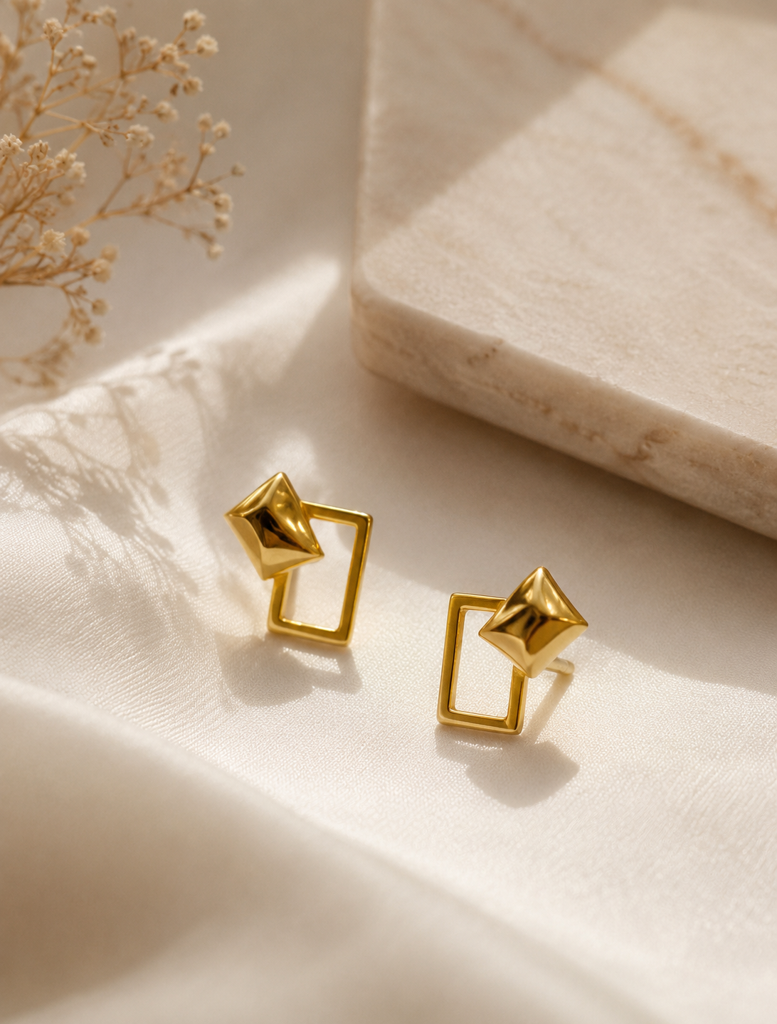 9K Gold Geometric Pyramid Stud Earrings