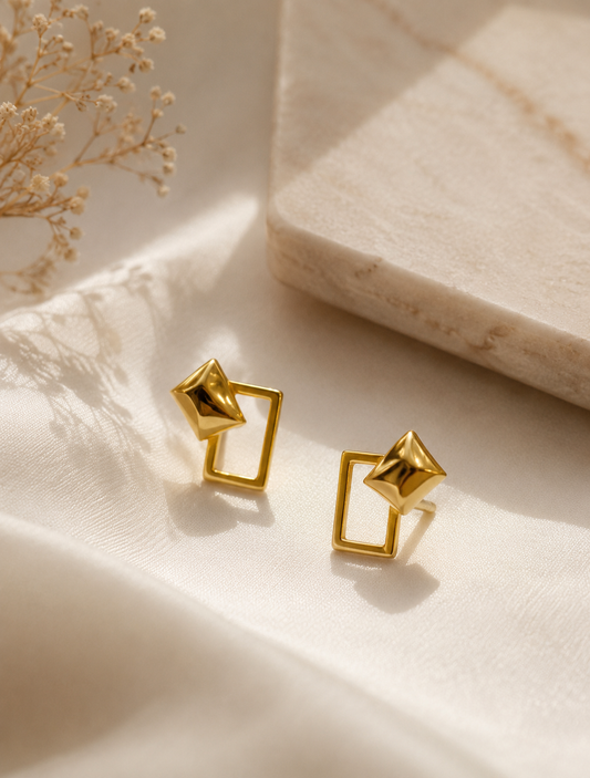 9K Gold Geometric Pyramid Stud Earrings
