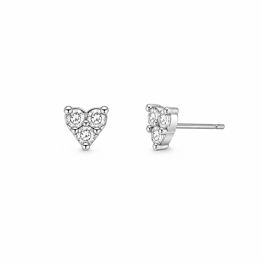 Silver Heart Sparkle Stud Earrings