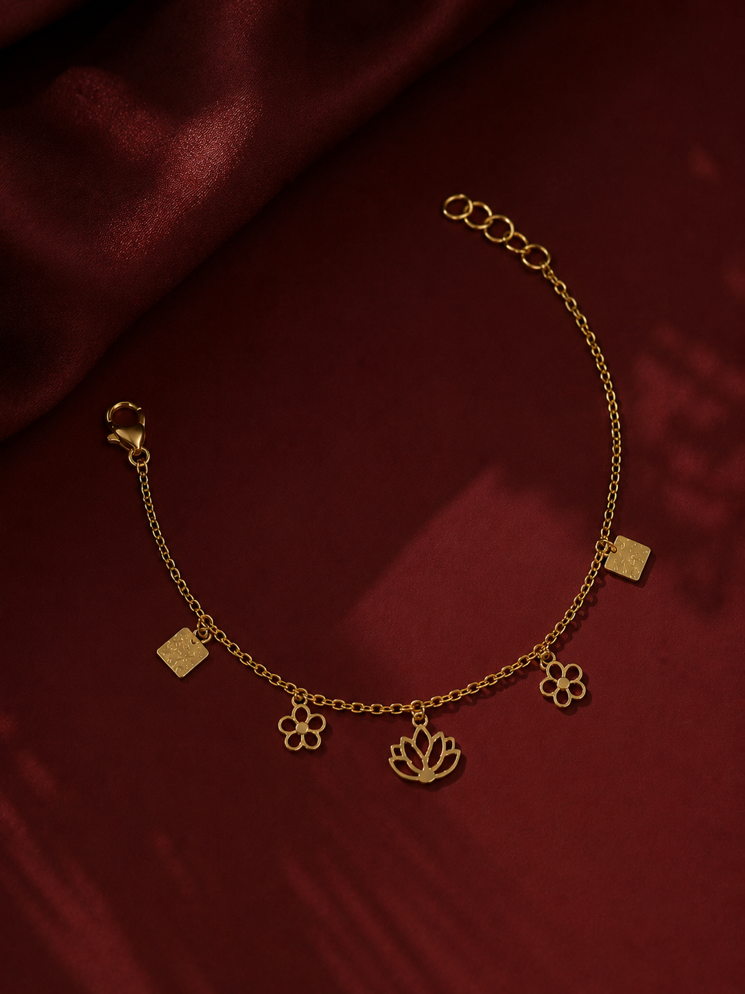 9K Gold Floral Charm Bracelet