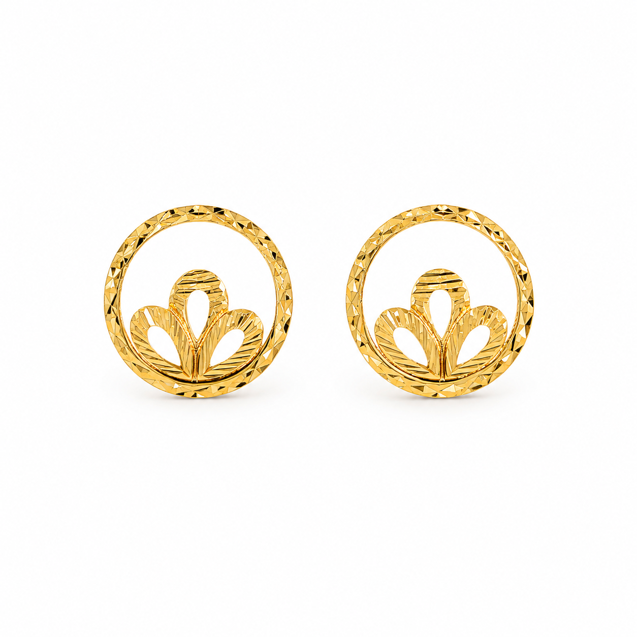 9K Gold Floral Circle Stud Earrings