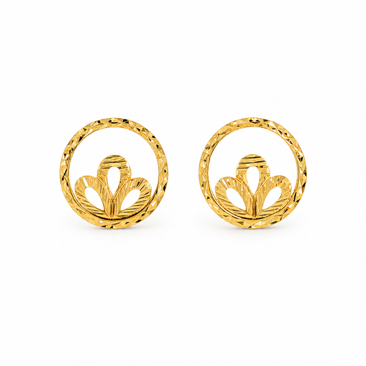 9K Gold Floral Circle Stud Earrings