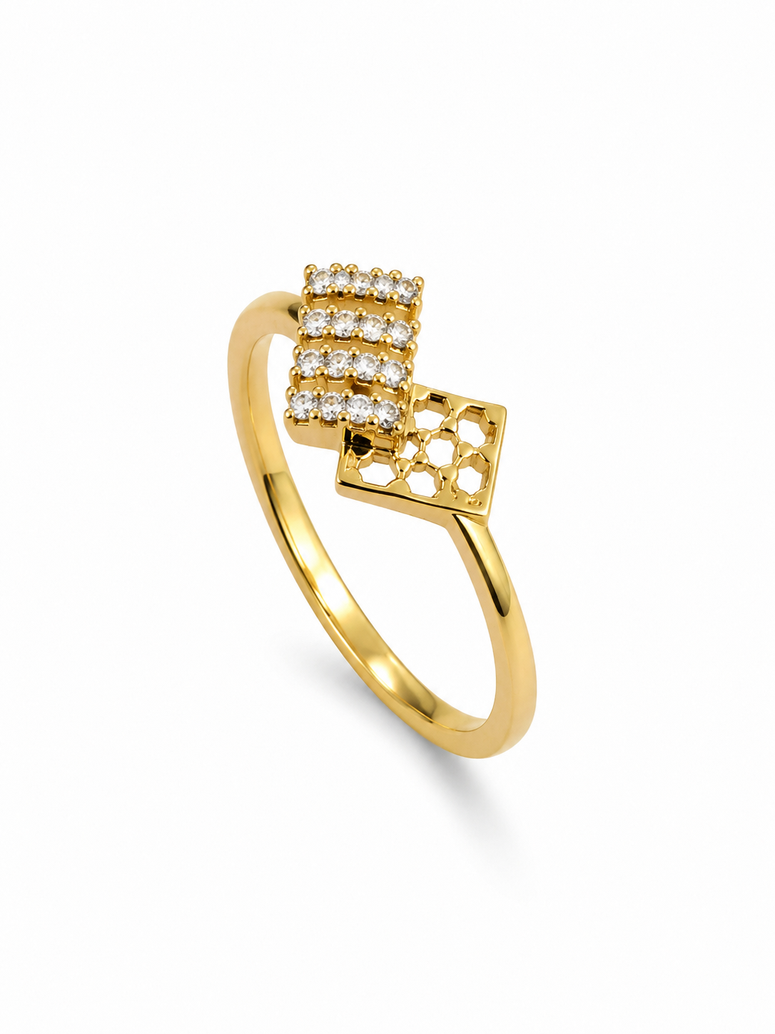 9K Gold Diamond Duo Frame Ring (Size - 11)
