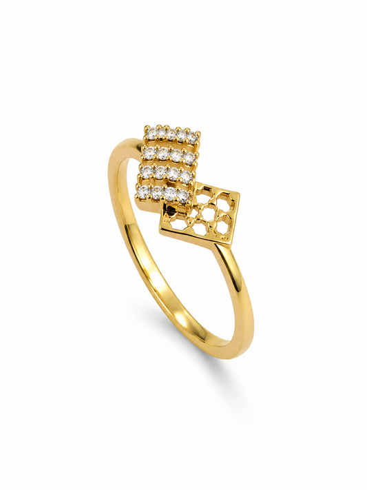 9K Gold Diamond Duo Frame Ring (Size - 11)