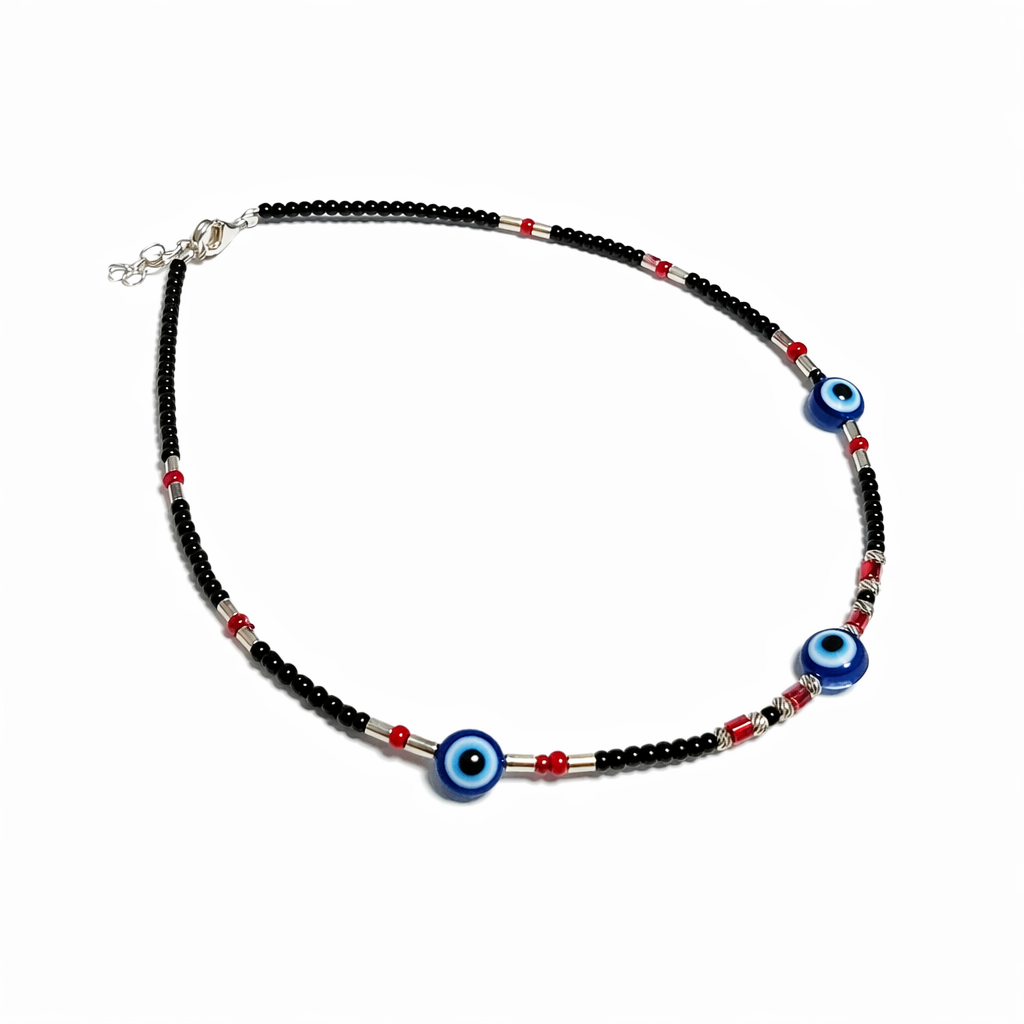 Triple Evil Eye Paired with Red Beads Anklet