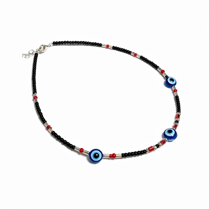 Triple Evil Eye Paired with Red Beads Anklet