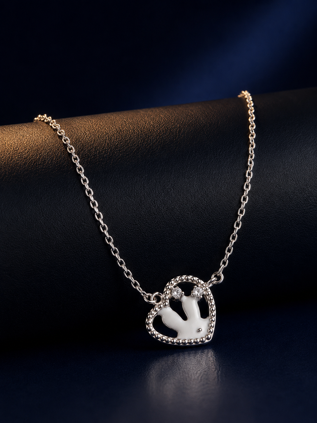 925 Silver Sweet Cat Heart Charm Necklace