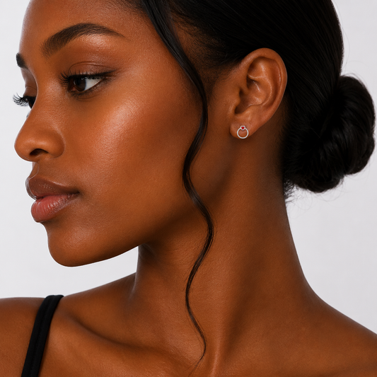 Silver Red Heart Hoop Stud Earrings