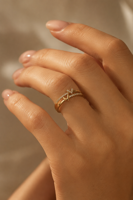 9K Gold Sparkling Ring (Size - 14)