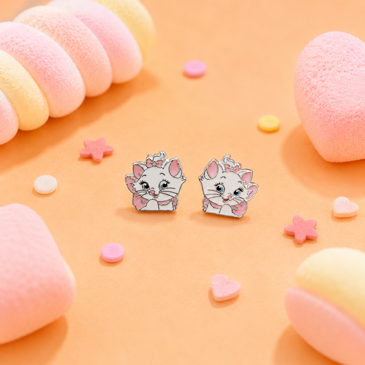 925 Sterling Silver Cute Kitty Enamel Stud Earrings