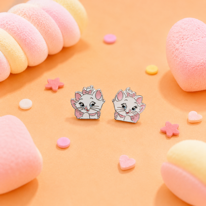 Silver Cute Kitty Enamel Stud Earrings