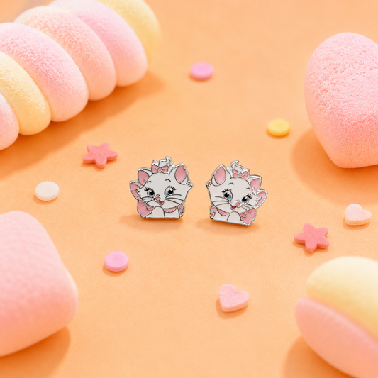 925 Sterling Silver Cute Kitty Enamel Stud Earrings