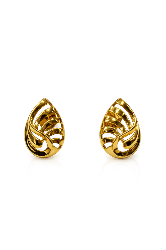 9K Gold Leaf Design Stud Earrings
