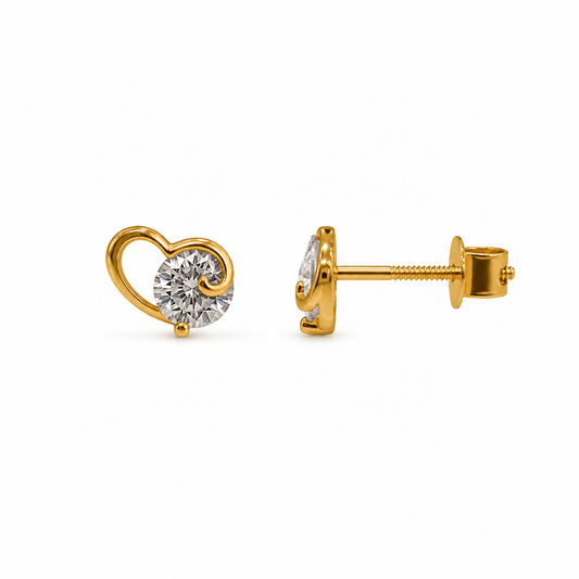 9K Gold Heart Crystal Stud Earrings