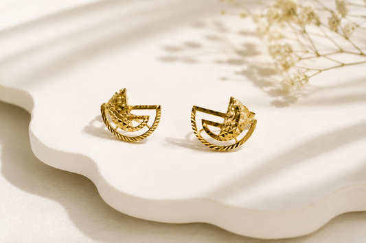 9K Gold Abstract Fan Stud Earrings