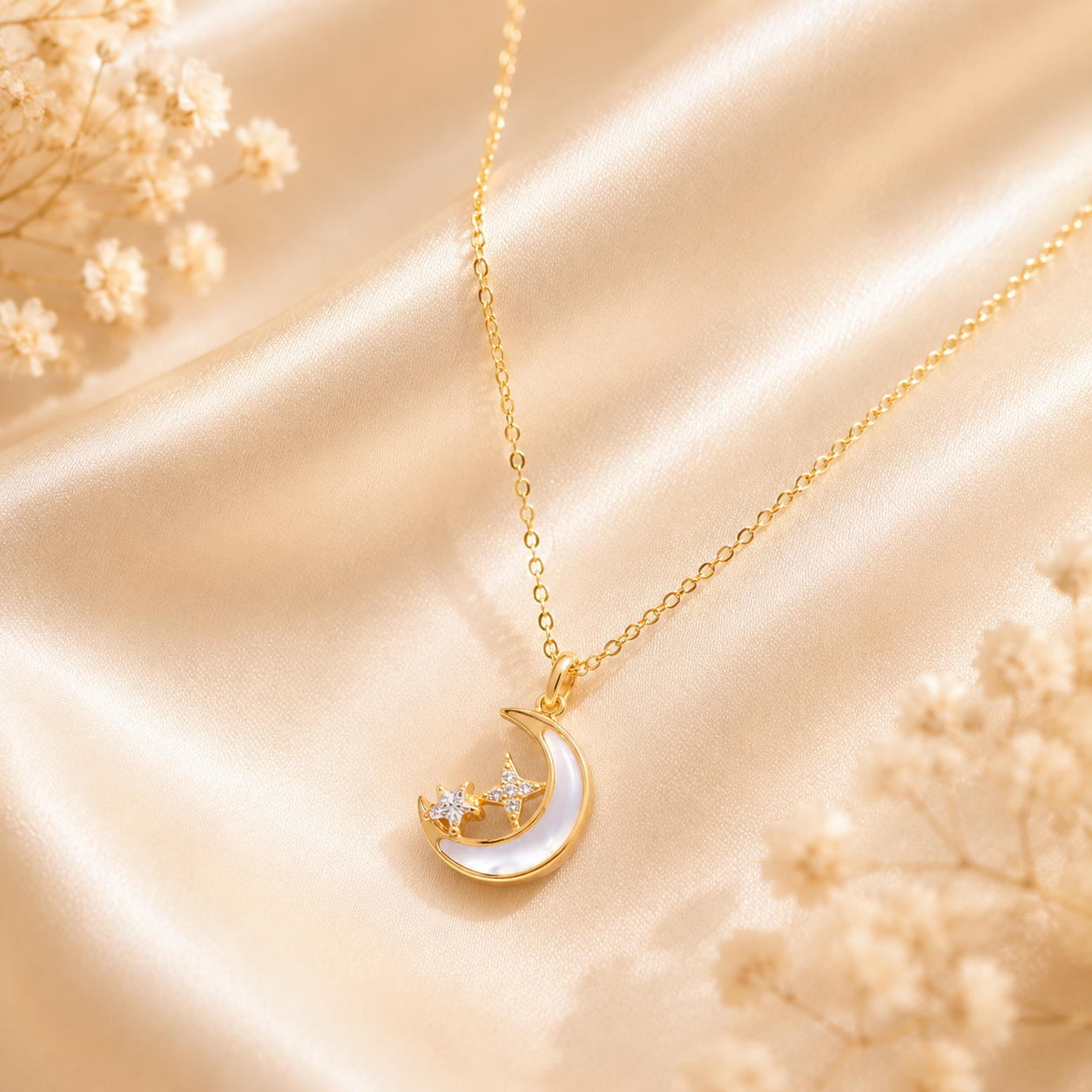 Silver Moonlight Pearl Star Gold Necklace