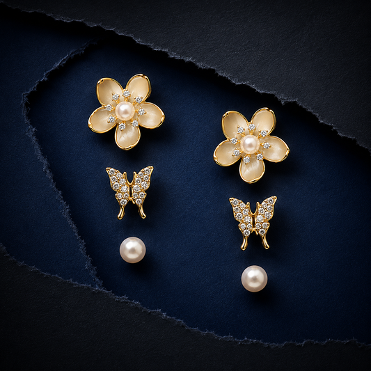 Silver Delicate Trio Stud Set of 3