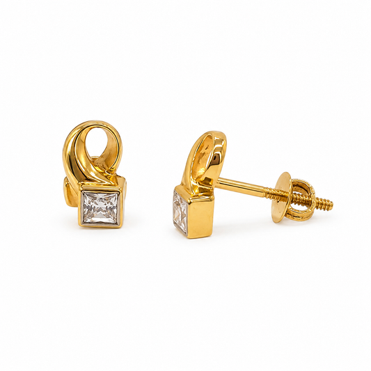 9K Gold Square CZ Loop Stud Earrings