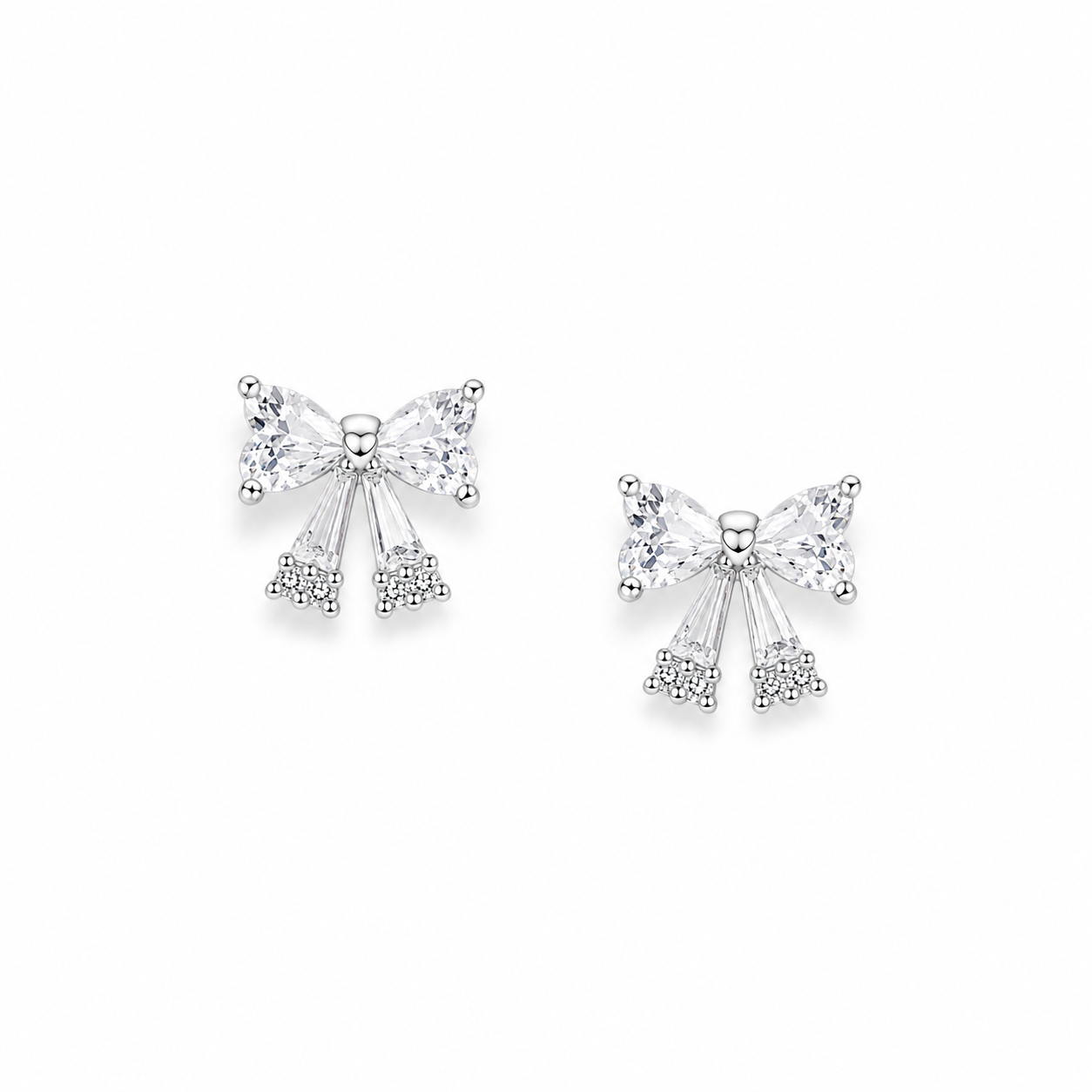 Silver Crystal Bow Babe Studs