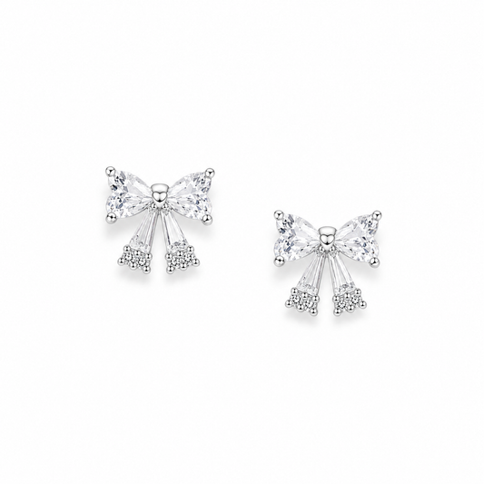 Silver Crystal Bow Babe Studs