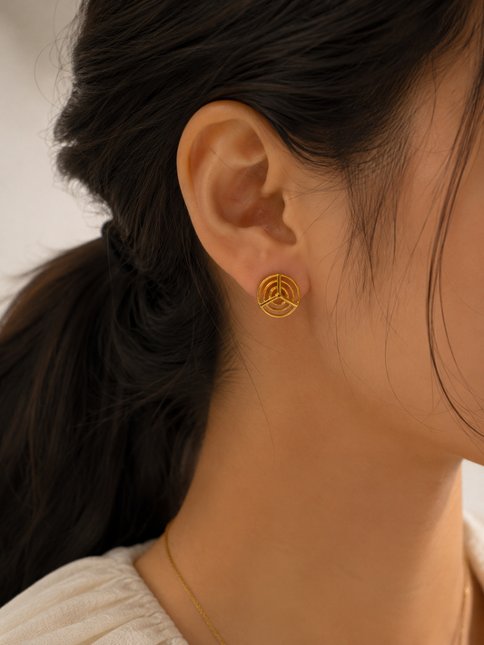 9K Gold Geometric Circle Stud Earrings
