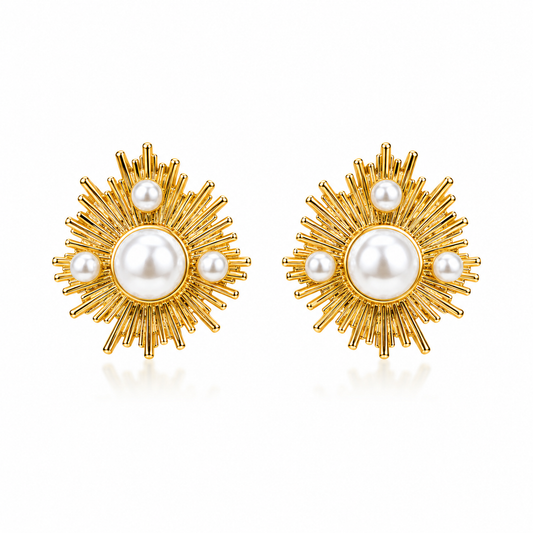 Demi Fine Solara Pearl Sunburst Earrings