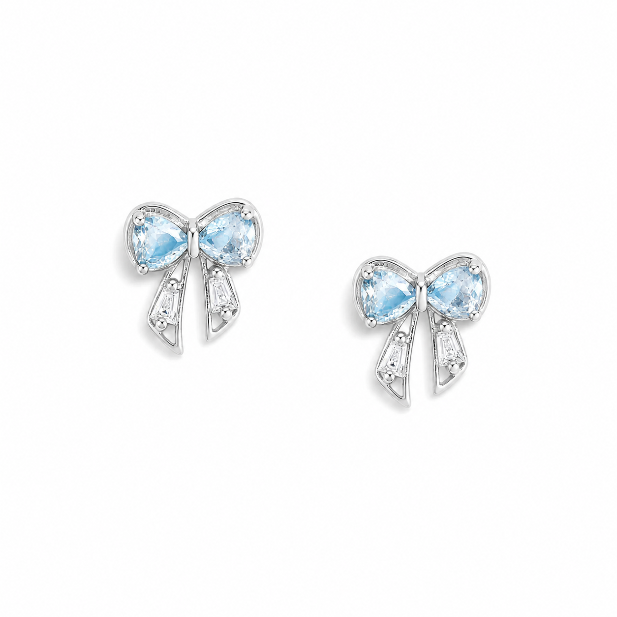 Silver Bow Babe Sky Blue Studs