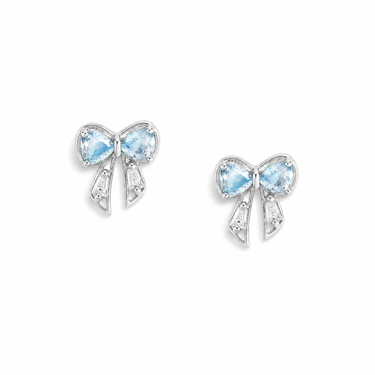 Silver Bow Babe Sky Blue Studs