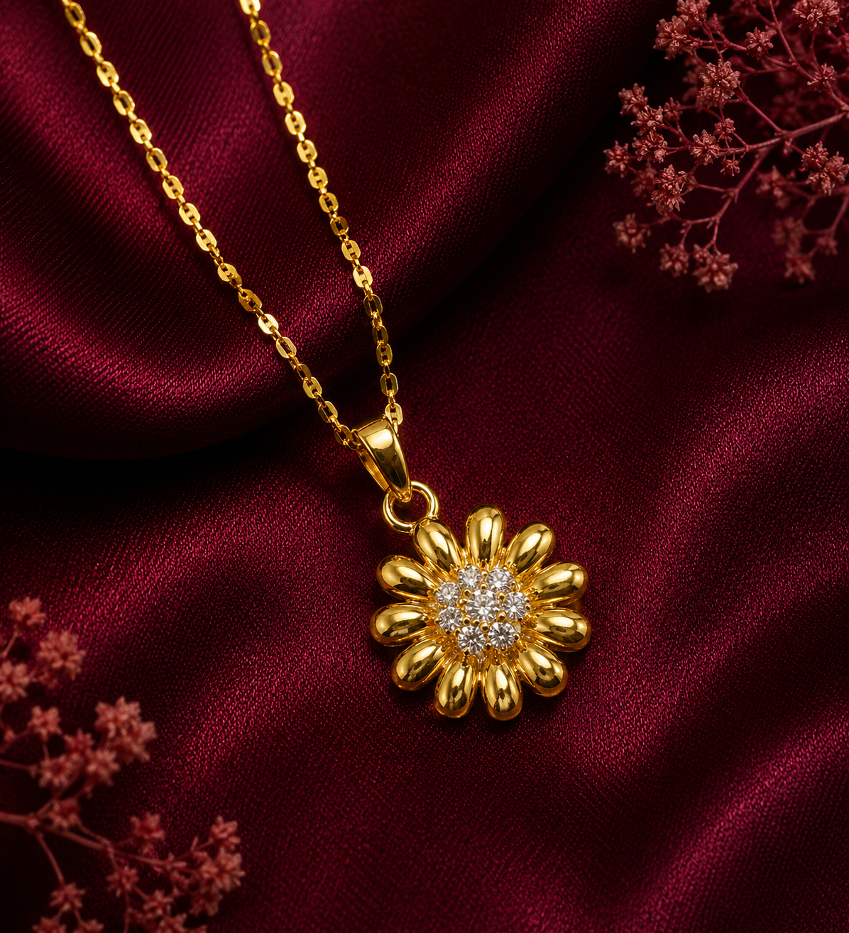 9K Gold Daisy Bloom Crystal Pendant