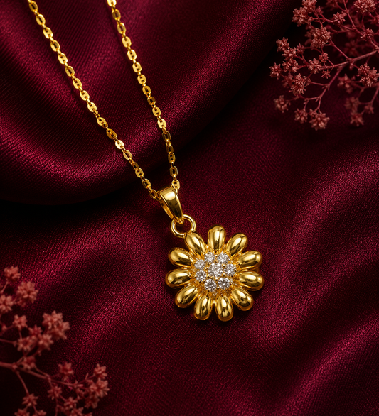 9K Gold Daisy Bloom Crystal Pendant