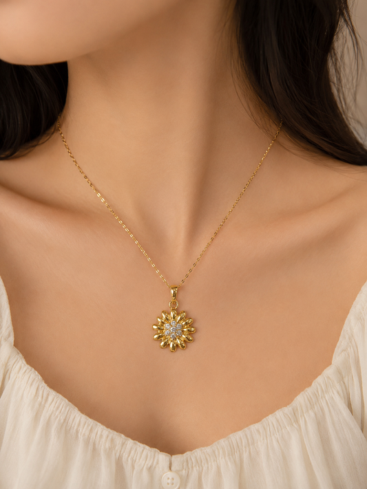 9K Gold Daisy Bloom Crystal Pendant