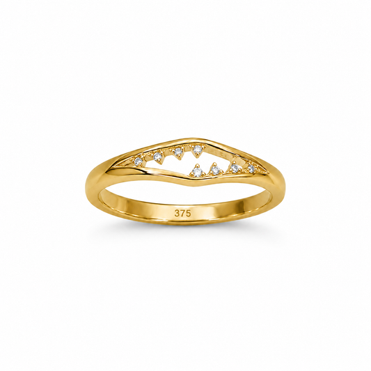 9K Gold Curved Diamond Ring (Size - 12)