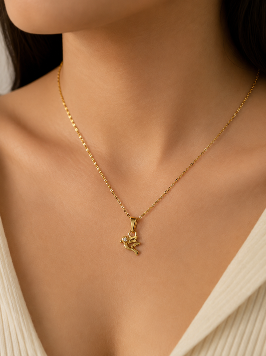 9K Gold Flying Bird Crystal Pendant