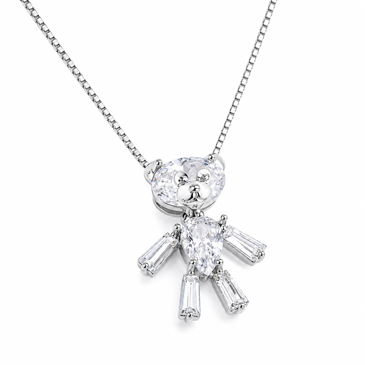 Silver Designer Teddy Bear Pendant Chain