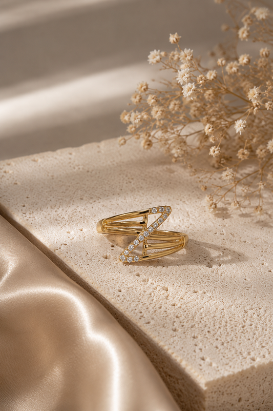 9K Gold Geometric Diamond Ring (Size- 11)