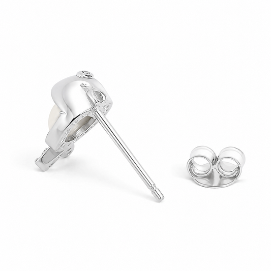 Silver Little Pearl Fish Stud Earrings