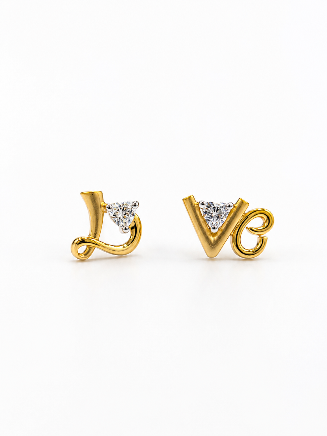 9K Gold Love Script CZ Stud Earrings