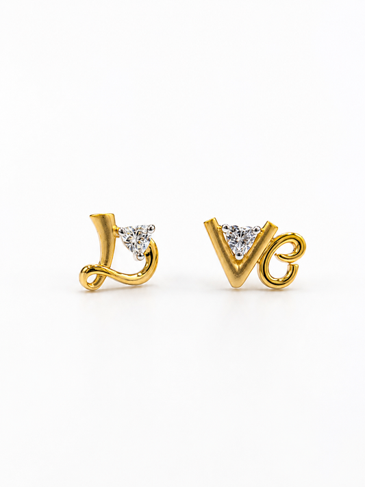 9K Gold Love Script CZ Stud Earrings