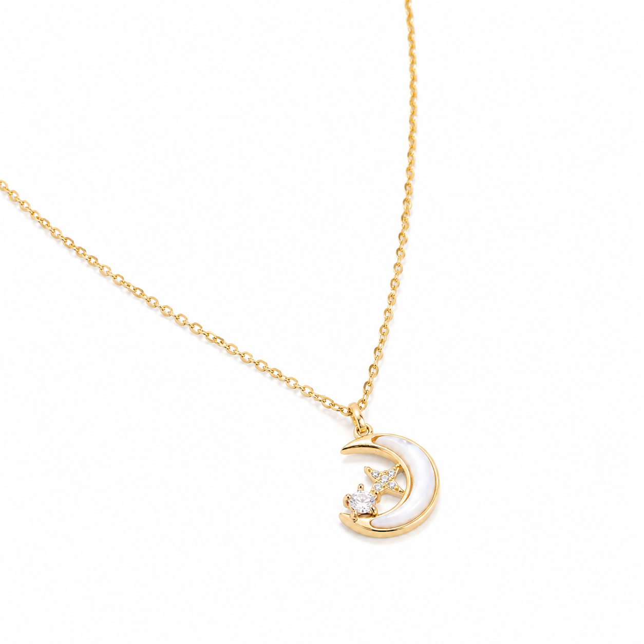 Silver Moonlight Pearl Star Gold Necklace